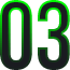 A green background with the number 0 3