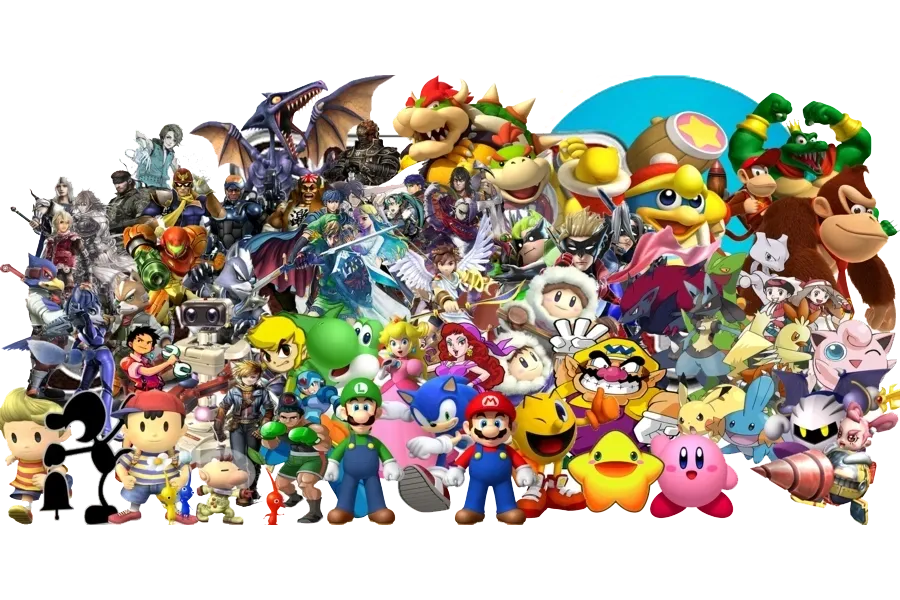 A bunch of different characters are in the picture