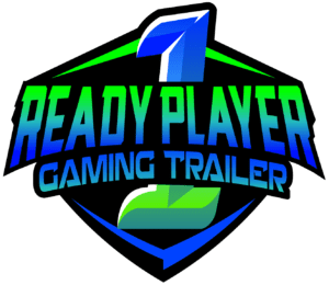 A logo for the ready player one gaming trailer.